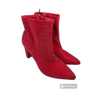 Forever Ankle Boots Womens Size 8.5 Red Booties 3.5 inch Heel